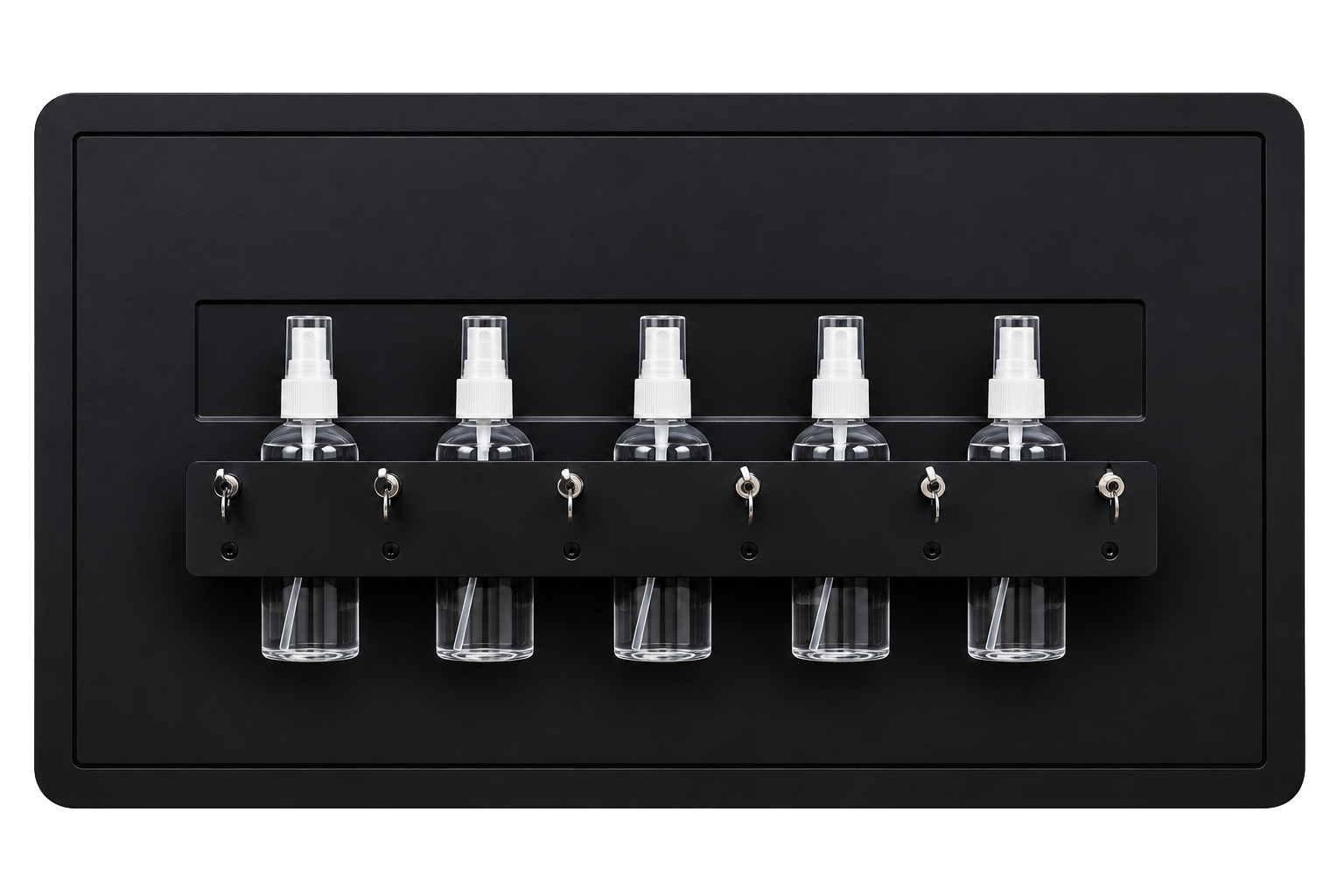 SCENTBOX internal refill system with five perfume bottles and dispensing mechanism